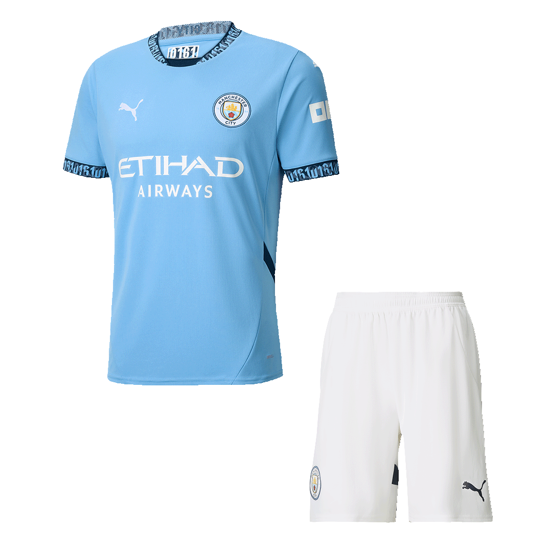 Manchester City home soccer jersey set (jersey + shorts) 2024/25 Go Soccer World Shop