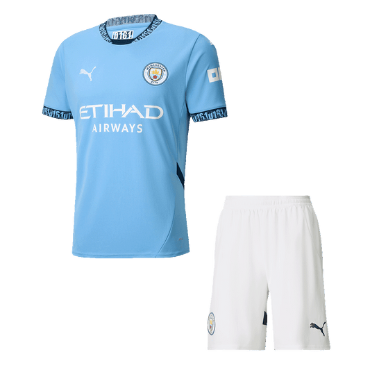 Manchester City home soccer jersey set (jersey + shorts) 2024/25 Go Soccer World Shop