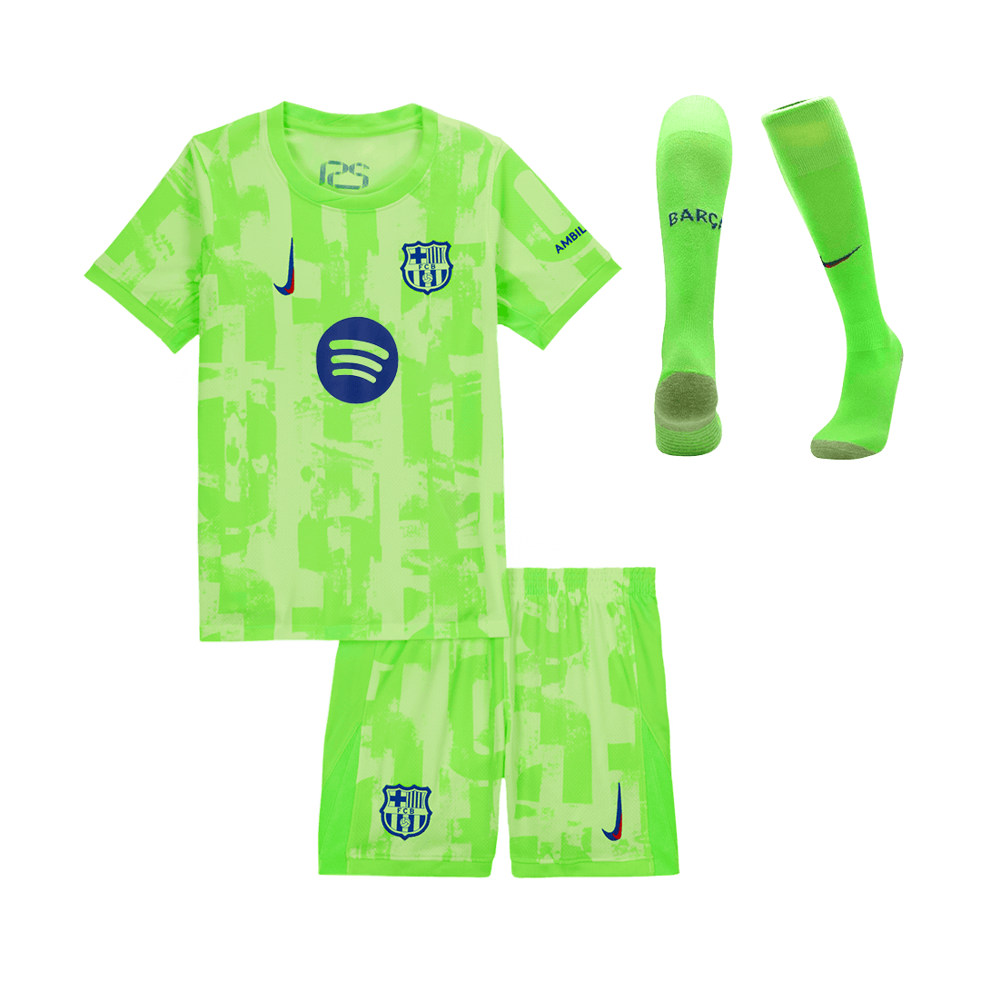 Barcelona Kids Away Jersey Set (Jersey + Shorts + Socks) 2024/25 - UCL (Spotify logo without text) Go Soccer World Shop