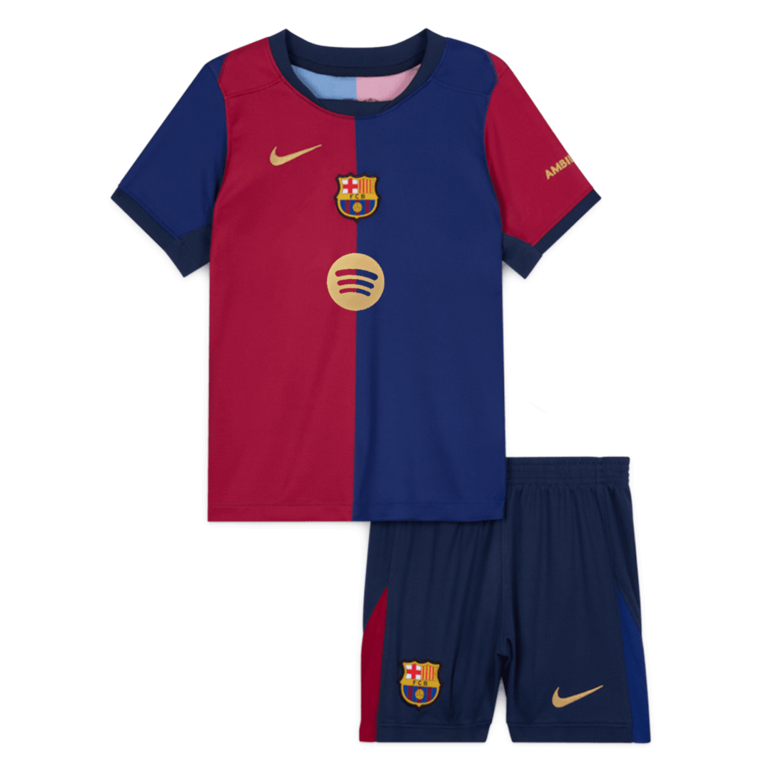 Barcelona Kids Home soccer jersey Set (Jersey + Shorts) 2024/25 - Spotify Logo Without Text Go Soccer World Shop