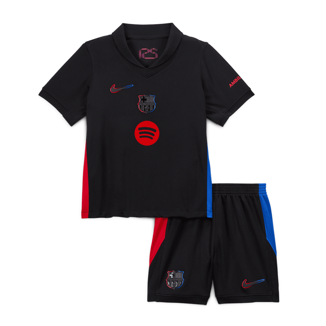 Barcelona children's away soccer kit (jersey + shorts) 2024/25 - Spotify logo without text Go Soccer World Shop