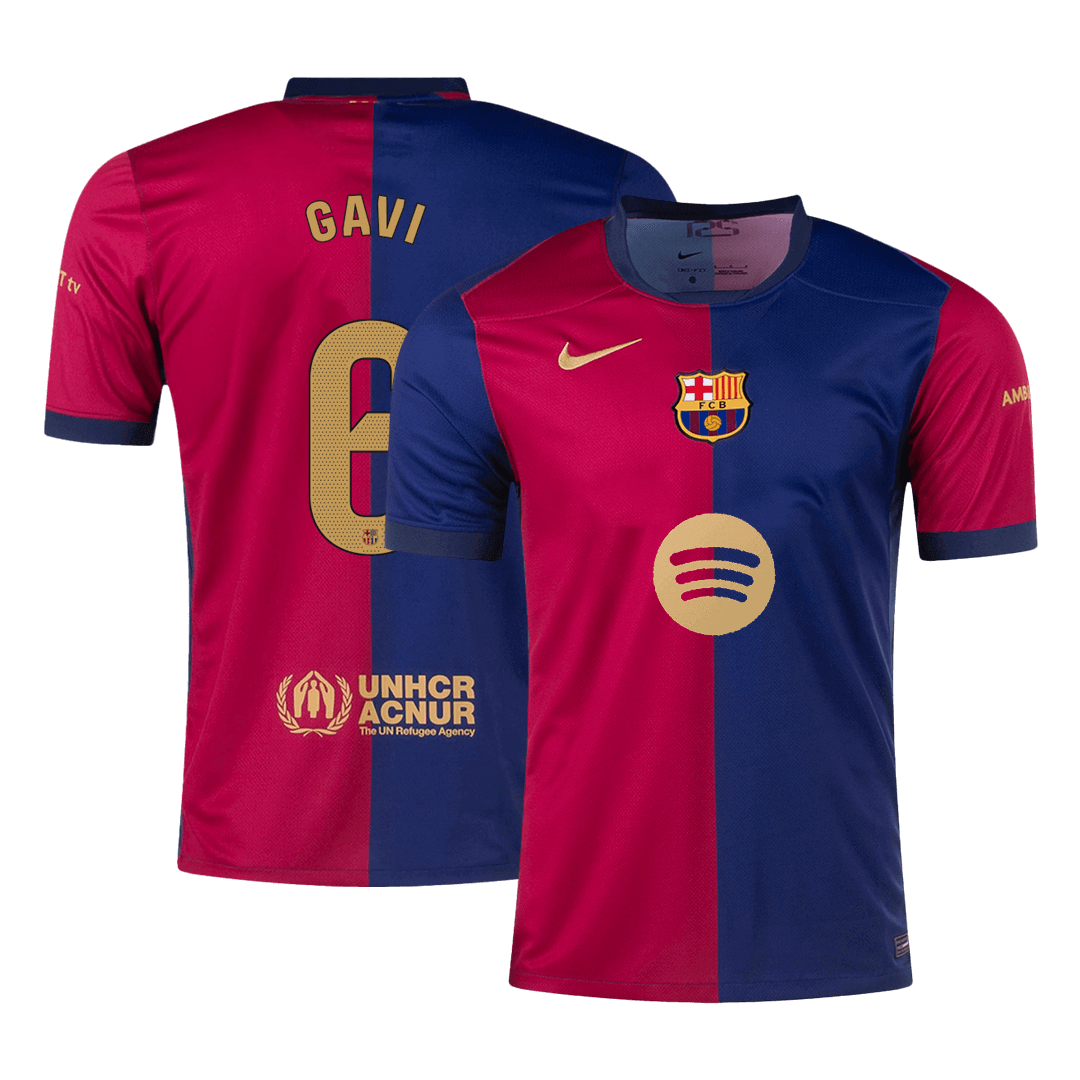 GAVI #6 Barcelona 2024/25 home soccer jersey - Spotify logo without text Go Soccer World Shop