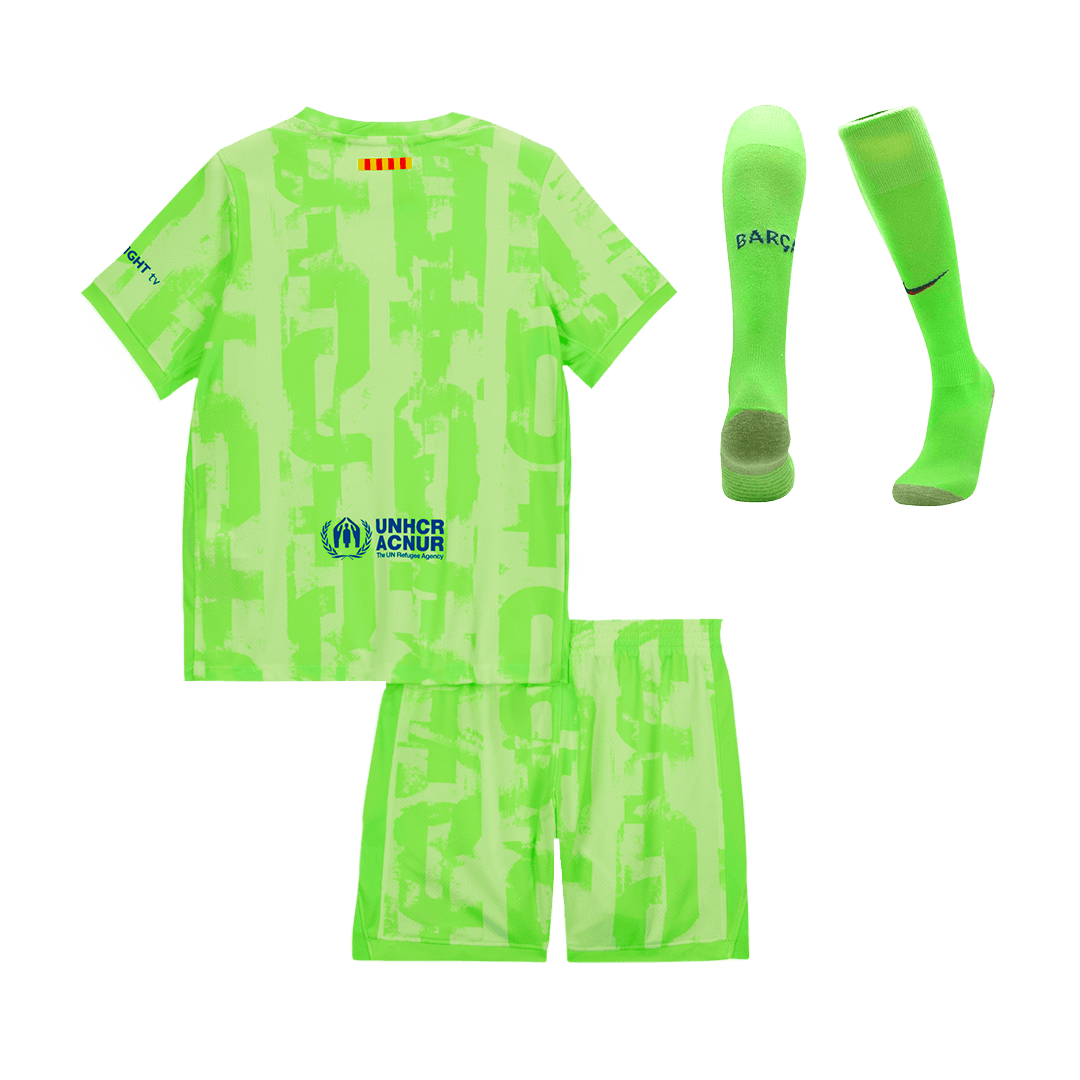 Barcelona Kids Away Jersey Set (Jersey + Shorts + Socks) 2024/25 - UCL (Spotify logo without text) Go Soccer World Shop