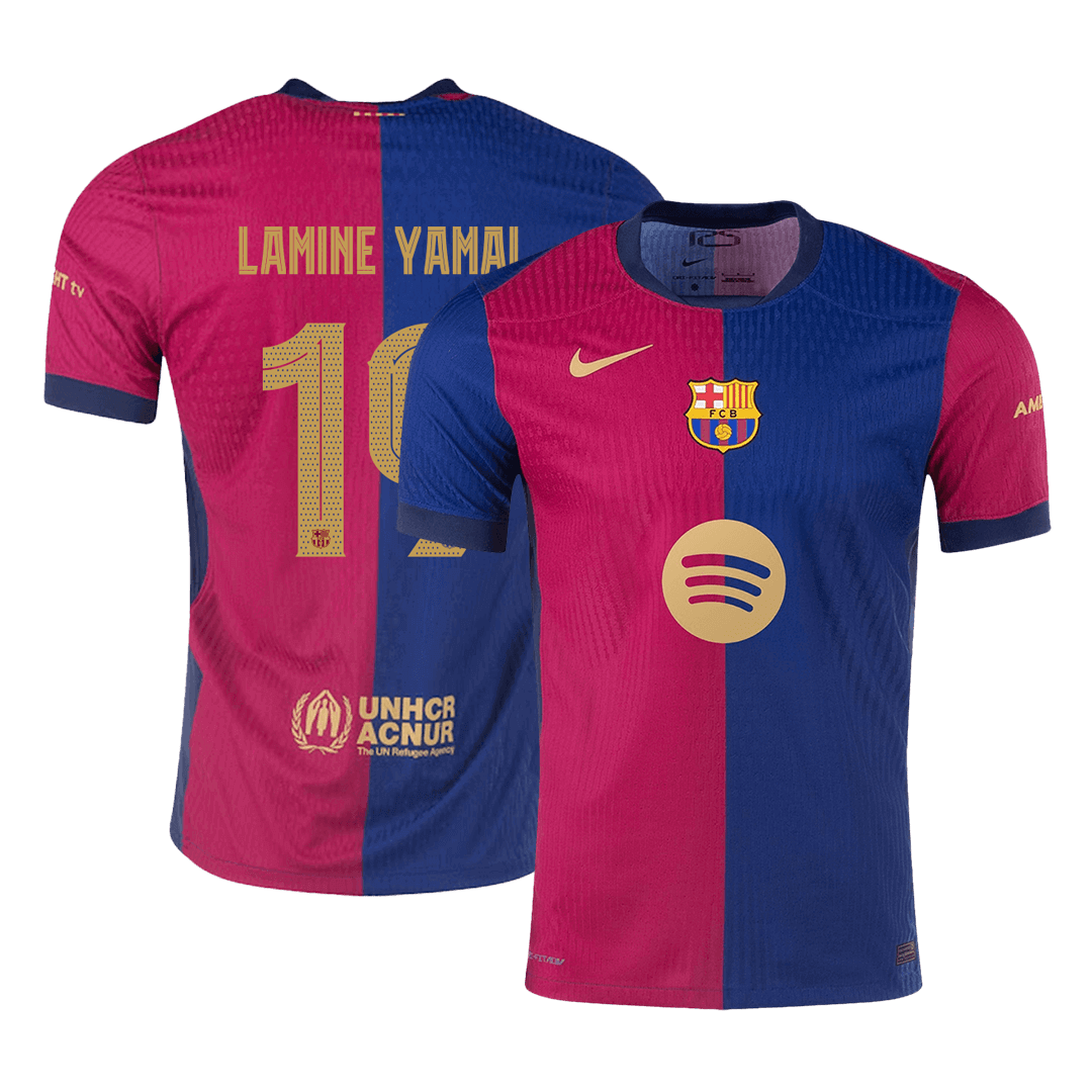 Player version LAMINE YAMAL #19 Barcelona Home soccer jersey 2024/25 - Spotify logo without text + UCL Go Soccer World Shop