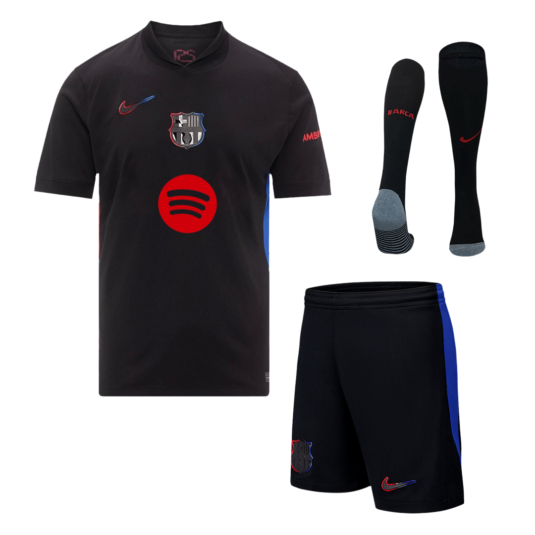 Barcelona away soccer kit (jersey + shorts + socks) 2024/25 - Spotify logo without text Go Soccer World Shop