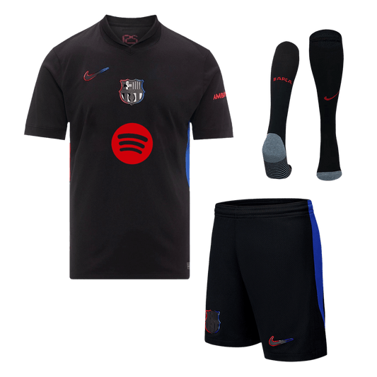 Barcelona away soccer kit (jersey + shorts + socks) 2024/25 - Spotify logo without text Go Soccer World Shop