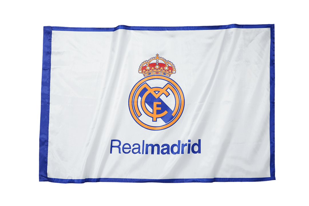 The white flag of the Real Madrid team Go Soccer World Shop