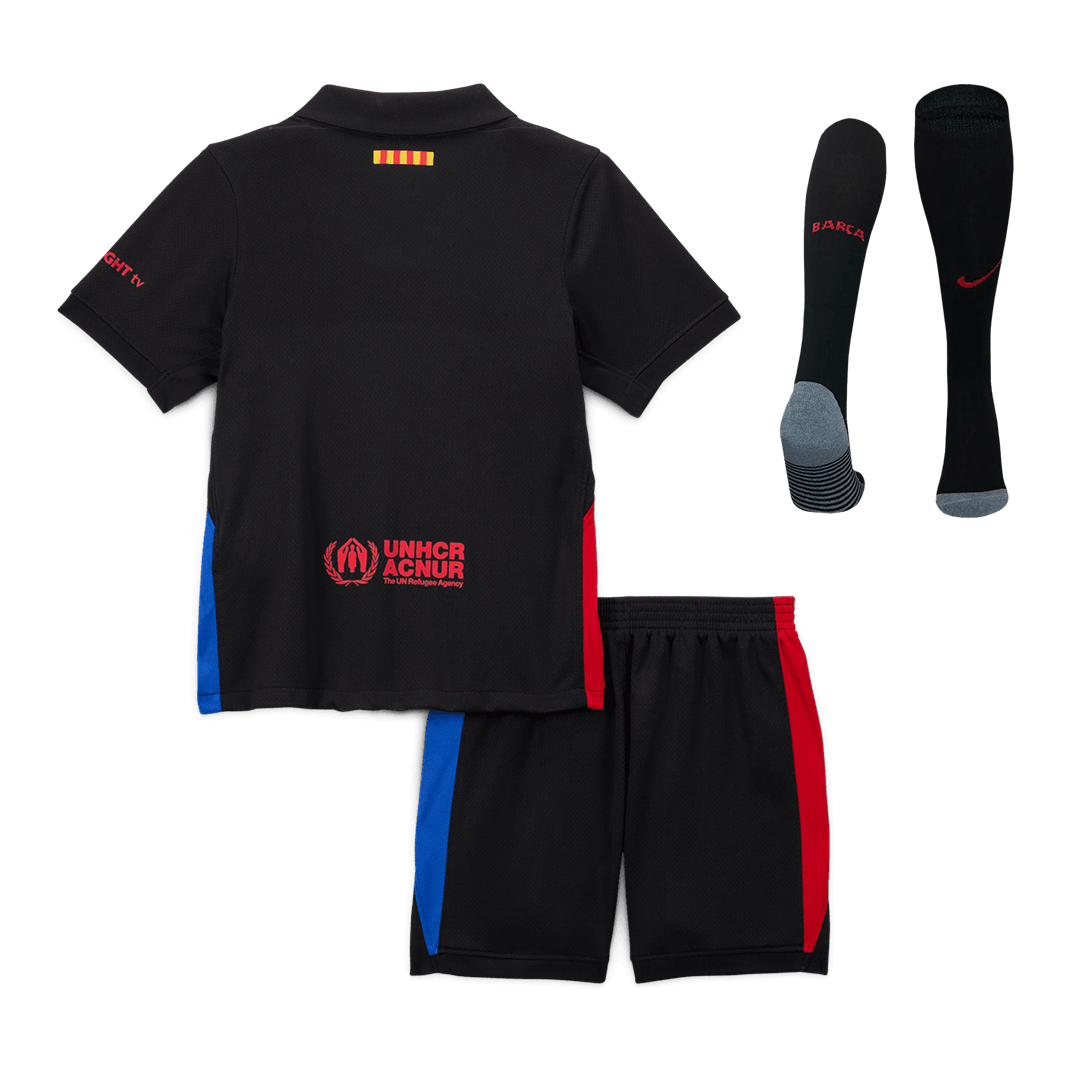 Barcelona children's away soccer kit (jersey + shorts + socks) 2024/25 - Spotify logo without text Go Soccer World Shop