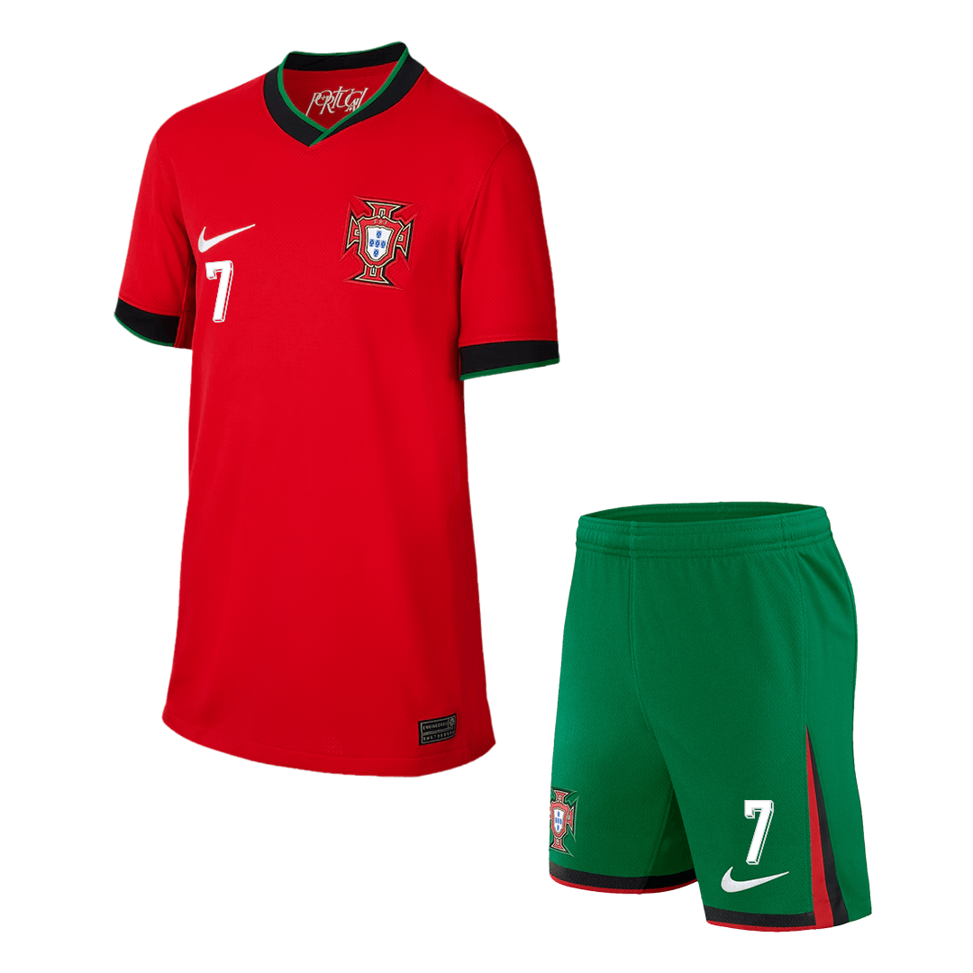 Portugal RONALDO #7 Kids Home Jersey Set (Jersey + Shorts) Euro 2024 Go Soccer World Shop