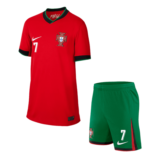 Portugal RONALDO #7 Kids Home Jersey Set (Jersey + Shorts) Euro 2024 Go Soccer World Shop