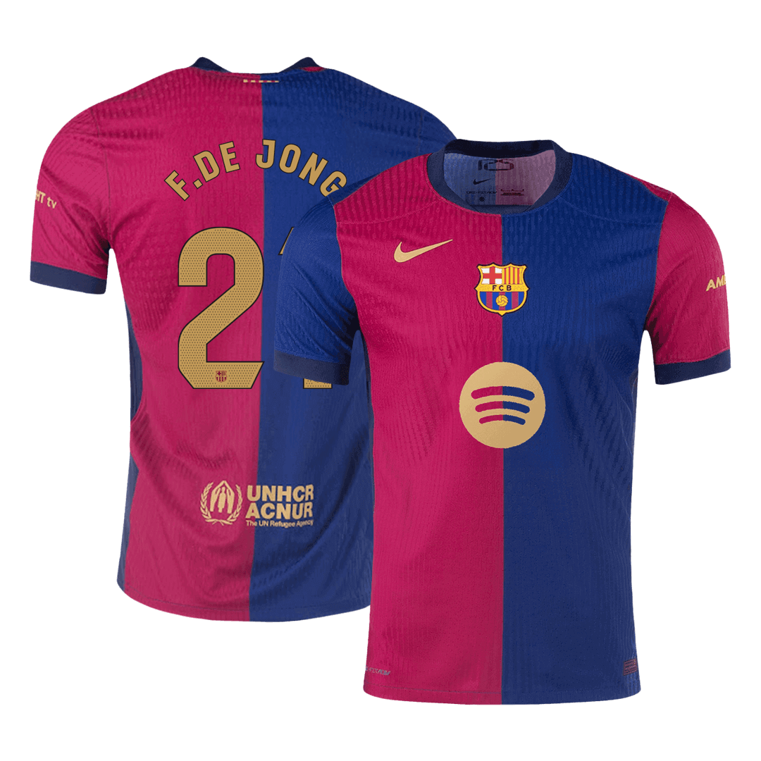 Player Version F.DE JONG #21 Barcelona Home Soccer Jersey 2024/25 - Spotify Logo Without Text Go Soccer World Shop