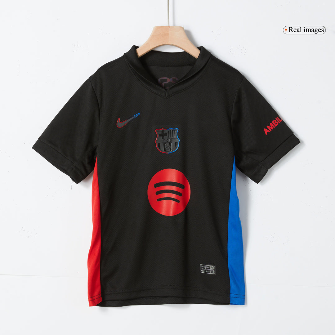 Barcelona children's away soccer kit (jersey + shorts) 2024/25 - Spotify logo without text Go Soccer World Shop