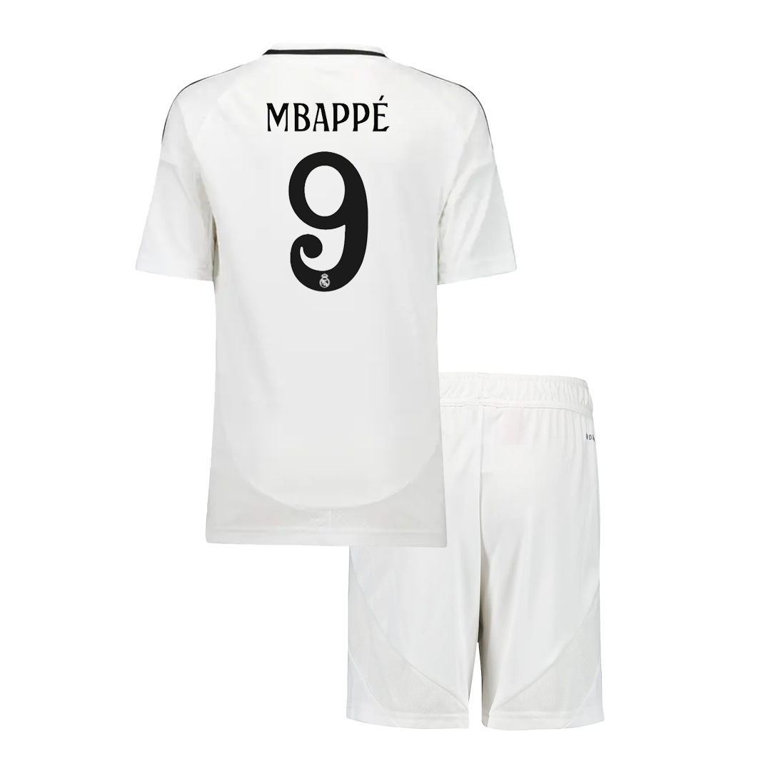 Mbappé for children Real Madrid Home soccer jersey Set No. 9 (Jersey + Shorts) 2024/25 Go Soccer World Shop