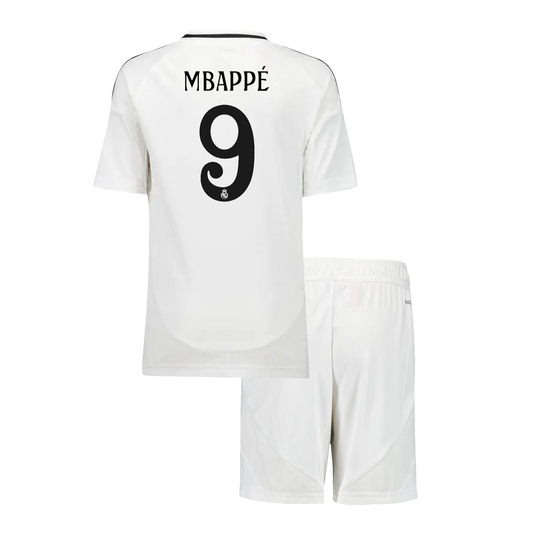 Mbappé for children Real Madrid Home soccer jersey Set No. 9 (Jersey + Shorts) 2024/25 Go Soccer World Shop