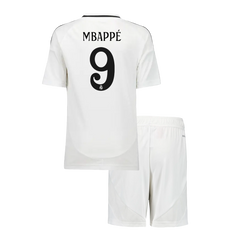 Mbappé for children Real Madrid Home soccer jersey Set No. 9 (Jersey + Shorts) 2024/25 Go Soccer World Shop