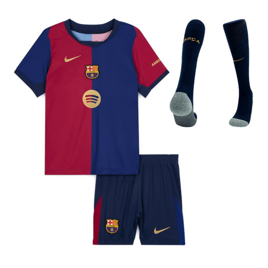 Barcelona Kids Home soccer jersey Set (Jersey + Shorts + Socks) 2024/25 - Spotify Logo Without Text Go Soccer World Shop