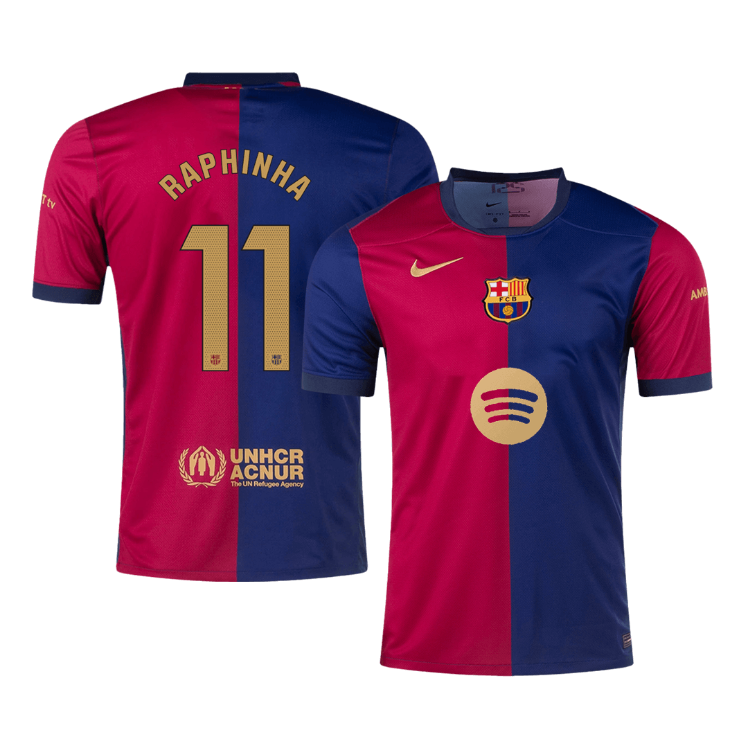 RAPHINHA #11 Barcelona Home 2024/25 soccer jersey -£¨Spotify logo without text£© Go Soccer World Shop