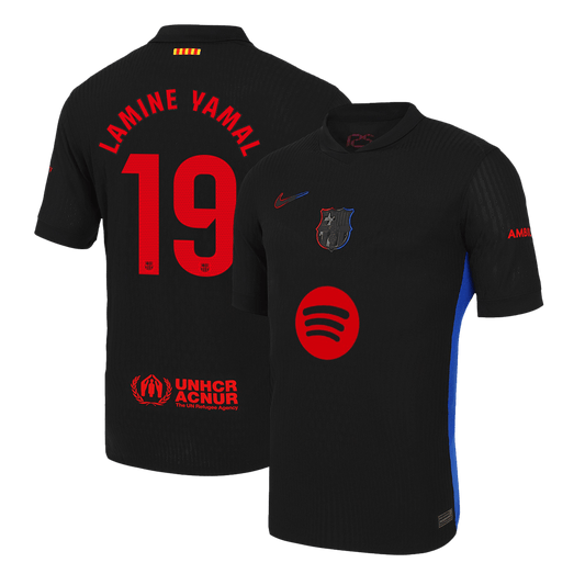 Player Version LAMINE YAMAL #19 Barcelona Away Soccer Jersey 2024/25 - Spotify Logo Without Text Go Soccer World Shop