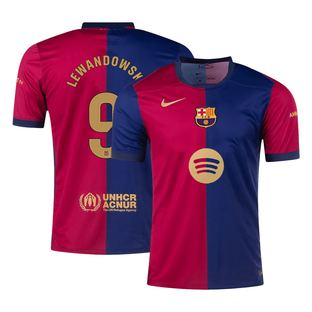 LEWANDOWSKI #9 Barcelona 2024/25 home soccer jersey - Spotify logo without text Go Soccer World Shop