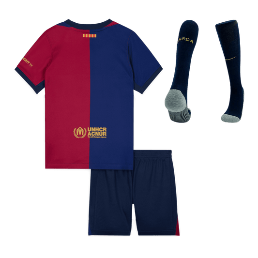 Barcelona Kids Home soccer jersey Set (Jersey + Shorts + Socks) 2024/25 - Spotify Logo Without Text Go Soccer World Shop